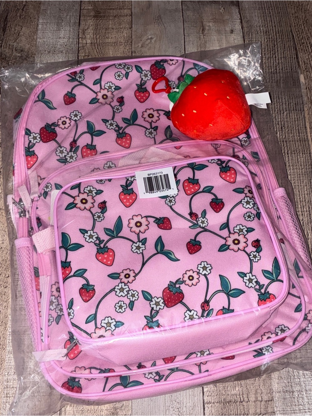 Pink Strawberry Backpack and Lunchbox w/Strawberry Bag Charm
